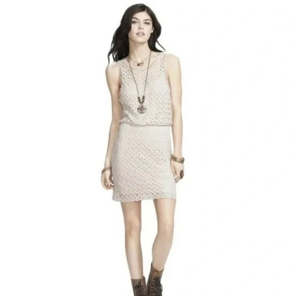Free People Lily Crochet Lace Mini Dress Boho Hippie Festival Neutral Y2K